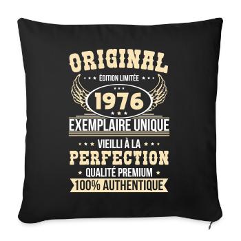 1976 – Exemplaire unique – Qualité premium - Housse de coussin décorative 45 x 45 cm - noir - Devant