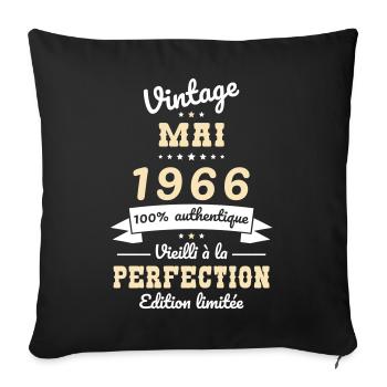 Anniversaire 60 ans - Vintage - Mai 1966 - Housse de coussin décorative 45 x 45 cm - noir - Devant