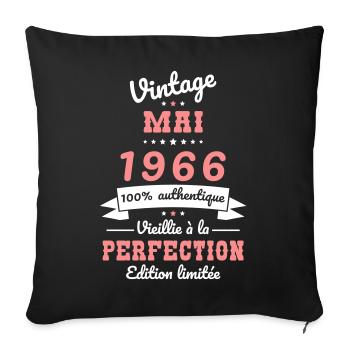 Anniversaire 60 ans - Vintage - Mai 1966 - Housse de coussin décorative 45 x 45 cm - noir - Devant