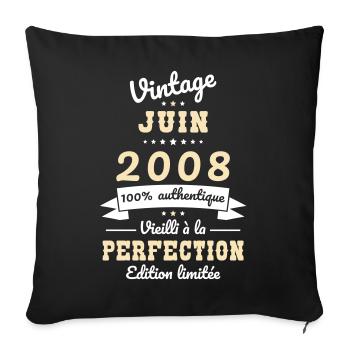 Anniversaire 18 ans - Vintage - Juin 2008 - Housse de coussin décorative 45 x 45 cm - noir - Devant