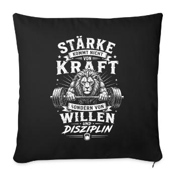Stärke Kraft Wille und Disziplin Löwe - Sofakissenbezug 45 x 45 cm - Schwarz - Vorne