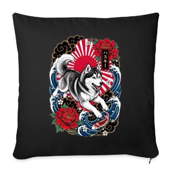 Siberian Husky im japanischen Tattoo Stil - Sofakissenbezug 45 x 45 cm - Schwarz - Vorne