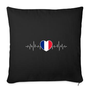 France Battements de Coeur / Pouls Drapeau français - Housse de coussin décorative 45 x 45 cm - noir - Devant