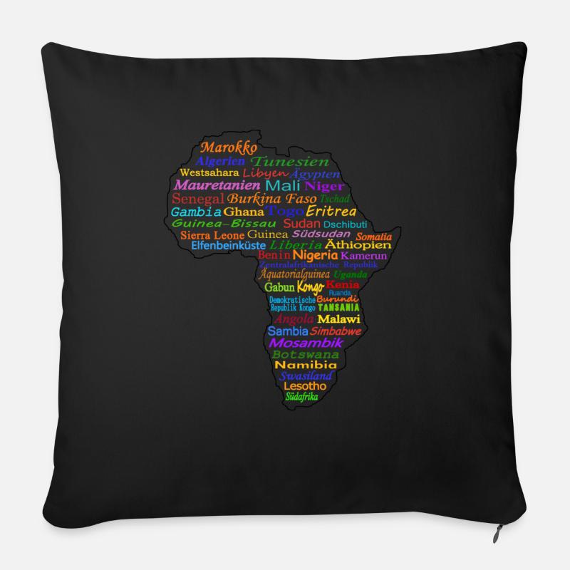 Afrika Länder Karte Umriss Ländernamen - Sofakissenbezug 45 x 45 cm - Schwarz
