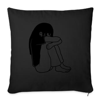 Mädchen Traurig Sitzend - Sofakissenbezug 45 x 45 cm - Schwarz - Vorne