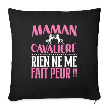 Maman et cavalière. Cadeau pour cavalière - Housse de coussin décorative 45 x 45 cm - noir - Devant