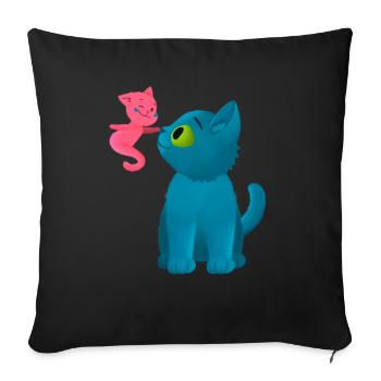 Cute Cat and Ghost - Sofa pillowcase 17,3'' x 17,3'' (45 x 45 cm) - black - Front