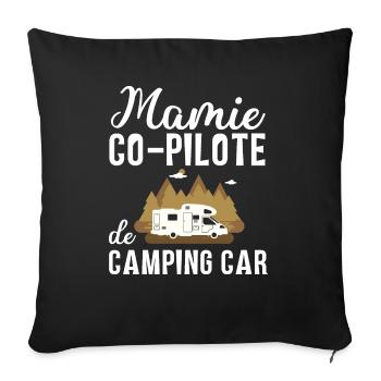 Mamie co-pilote de camping car cadeau mamie van - Housse de coussin décorative 45 x 45 cm - noir - Devant