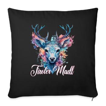 Tiroler Madl mit Hirsch - Sofakissenbezug 45 x 45 cm - Schwarz - Vorne