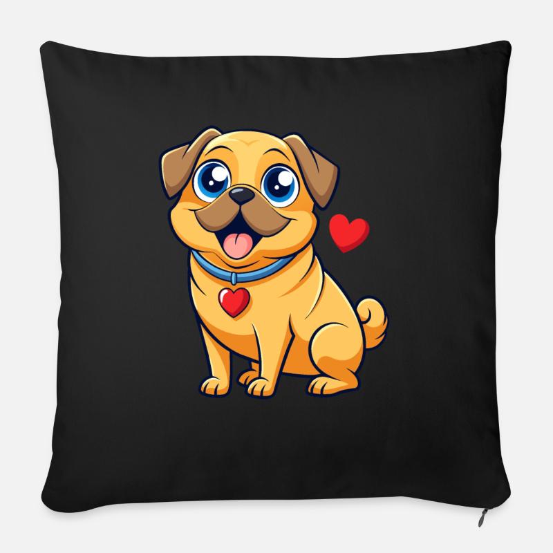 Liebevolle Puggle Digitale Kunst - Sofakissenbezug 45 x 45 cm - Schwarz
