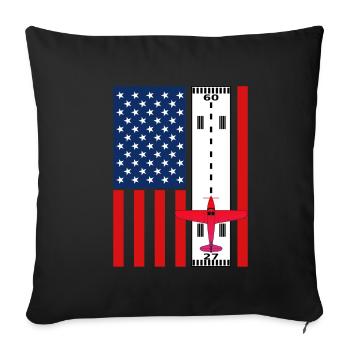USA Flagge mit Landebahn und Flugzeug Stolze Pilot - Sofakissenbezug 45 x 45 cm - Schwarz - Vorne