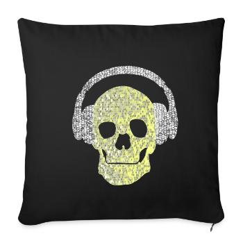 Tête de mort avec casque casque hommes et femmes - Housse de coussin décorative 45 x 45 cm - noir - Devant