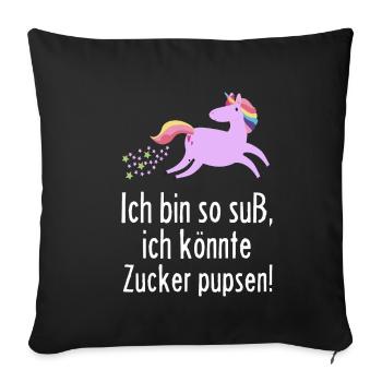 Licorne fille shirt · Sucre · Doux cadeau - Housse de coussin décorative 45 x 45 cm - noir - Devant