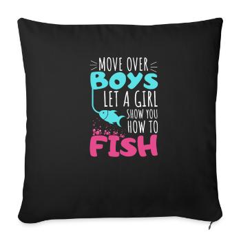 Fishing angler girl fish gift fishing hobby - Sofa pillowcase 17,3'' x 17,3'' (45 x 45 cm) - black - Front