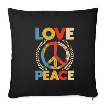 Love Peace Hippi Shirt Hippie Flower Power - Housse de coussin décorative 45 x 45 cm - noir - Devant