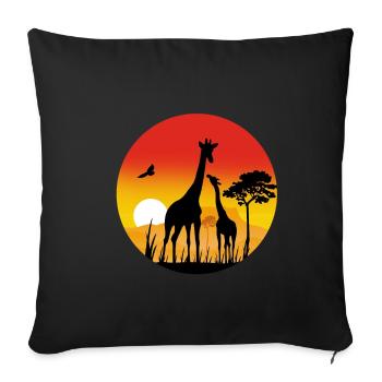 Girafe au coucher du soleil - Housse de coussin décorative 45 x 45 cm - noir - Devant