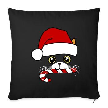 chat noel - Housse de coussin décorative 45 x 45 cm - noir - Devant