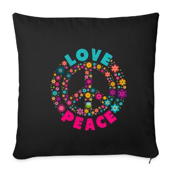 Chemise Hippi Love Peace Motif Hippie Flower Power - Housse de coussin décorative 45 x 45 cm - noir - Devant