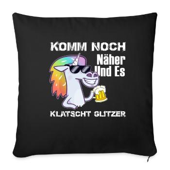 Einhorn Glitzer Klatscht Mädchen Geschenk - Sofakissenbezug 45 x 45 cm - Schwarz - Vorne