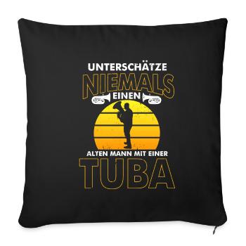 Alter Mann mit einer Tuba Tubist Tuba - Sofakissenbezug 45 x 45 cm - Schwarz - Vorne
