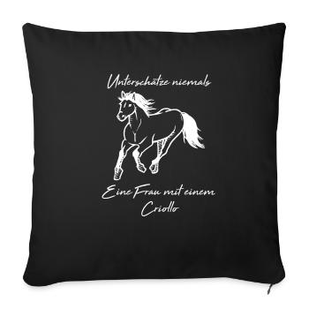 Frau Mit Criollo Pferd Reiten Ausritt - Sofakissenbezug 45 x 45 cm - Schwarz - Vorne