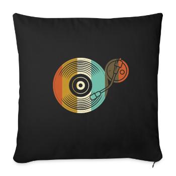Plaque d’écharpe Vinyle - Tourne-disques rétro - DJ - Housse de coussin décorative 45 x 45 cm - noir - Devant