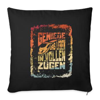 Genieße das Leben in vollen Zügen lustiger Sprüch - Sofakissenbezug 45 x 45 cm - Schwarz - Vorne
