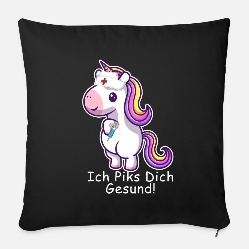 Ich Piks dich gesund Krankenschwester Einhorn Gesc - Sofakissenbezug 45 x 45 cm - Schwarz