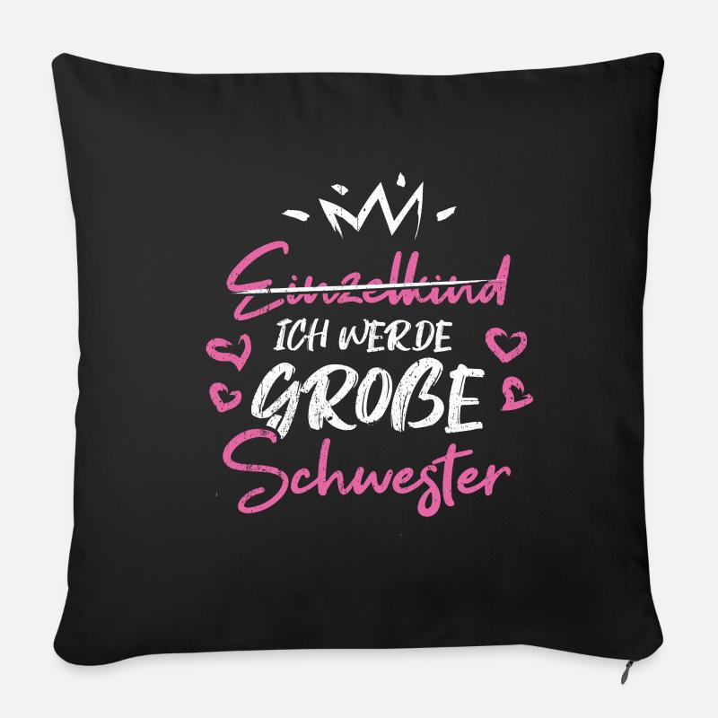 Einzelkind Große Schwester Herz - Sofakissenbezug 45 x 45 cm - Schwarz