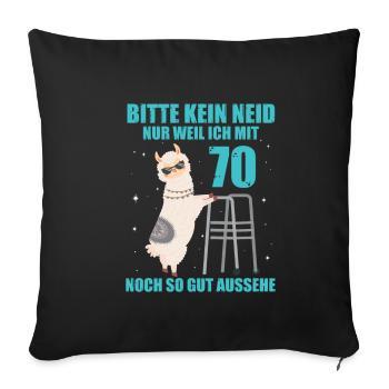 70. Geburtstag Geschenk Lama Alpaka Kein Neid - Sofakissenbezug 45 x 45 cm - Schwarz - Vorne