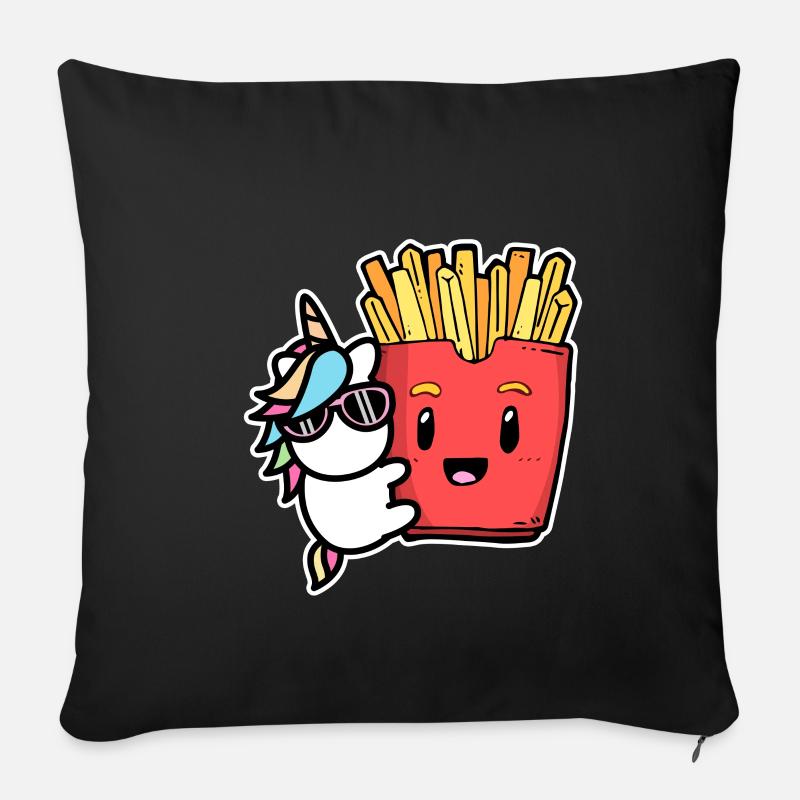 Pommes Frites Pommes Liebhaber Einhorn mit Pommes - Sofakissenbezug 45 x 45 cm - Schwarz