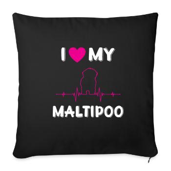 Maltipoo Heartbeat Dogs Gift Dog Mom Dog Dad - Sofa pillowcase 17,3'' x 17,3'' (45 x 45 cm) - black - Front
