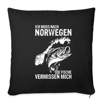 Ich muss nach NORWEGEN - Fische vermissen mich Ges - Sofakissenbezug 45 x 45 cm - Schwarz - Vorne