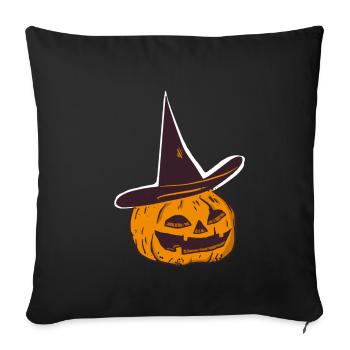 Sorcière citrouille d’Halloween - Housse de coussin décorative 45 x 45 cm - noir - Devant