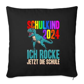 Schulanfang 2024 Dino Dinosaurier Einschulung Schu - Sofakissenbezug 45 x 45 cm - Schwarz - Vorne