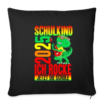 Schulanfang 2025 Dino Dinosaurier Einschulung Schu - Sofakissenbezug 45 x 45 cm - Schwarz - Vorne