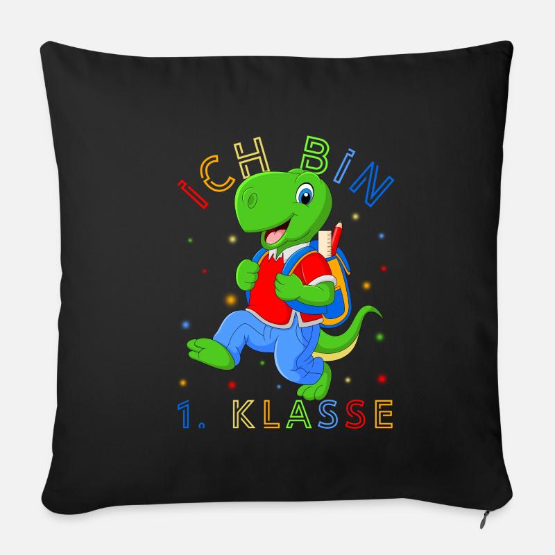 Ich Bin 1. Klasse Dino Dinosaurier Einschulung - Sofakissenbezug 45 x 45 cm - Schwarz