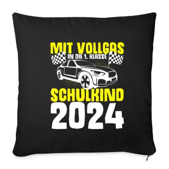 Mit Vollgas in die 1. Klasse, Schulkind 2024 - - Sofakissenbezug 45 x 45 cm - Schwarz - Vorne