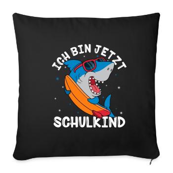 Schulkind Hai Design Schule Spruch Schulstart Schu - Sofakissenbezug 45 x 45 cm - Schwarz - Vorne