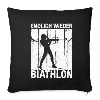 Enfin de retour le skieur biathlète de biathlon Berglie - Housse de coussin décorative 45 x 45 cm - noir - Devant