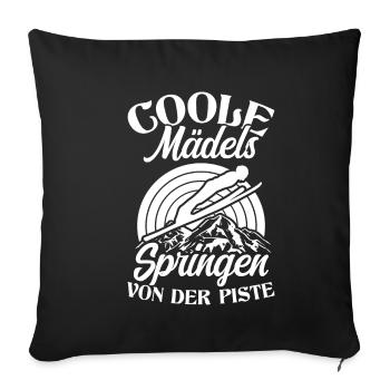 Saut à ski Vol à ski Vacances de ski Sports d’hiver Skifl - Housse de coussin décorative 45 x 45 cm - noir - Devant