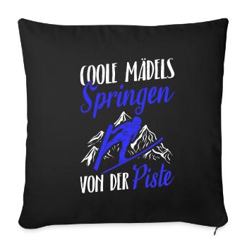 Saut à ski Vol à ski Vacances de ski Sports d’hiver Skifl - Housse de coussin décorative 45 x 45 cm - noir - Devant