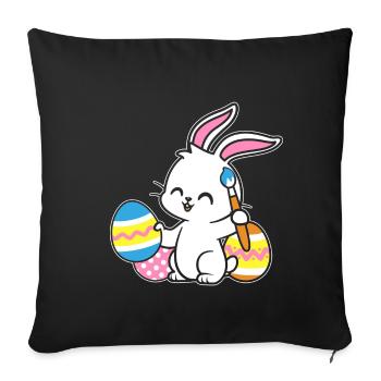 Lapin de Pâques peint oeuf de Pâques peinture chasse aux oeufs - Housse de coussin décorative 45 x 45 cm - noir - Devant