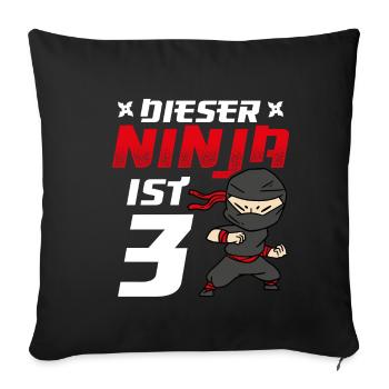 Cette Ninja’s 3 Birthday Ninja Belt Naissance - Housse de coussin décorative 45 x 45 cm - noir - Devant