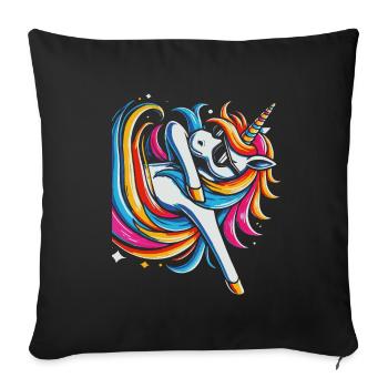 Regenbogen Einhorn mit Sonnenbrille Comic Kunst - Sofakissenbezug 45 x 45 cm - Schwarz - Vorne