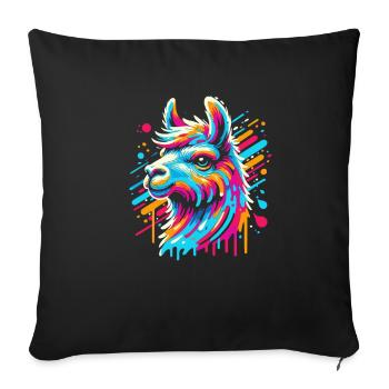 Lama arc-en-ciel alpaga aux couleurs vives Bande dessinée - Housse de coussin décorative 45 x 45 cm - noir - Devant