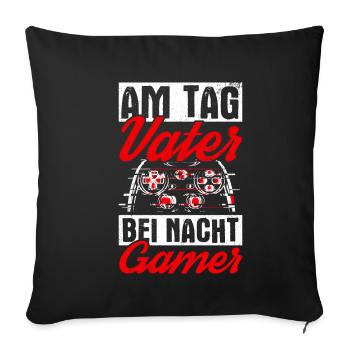 Jour Papa La Nuit Gamer Gaming Papa préféré - Housse de coussin décorative 45 x 45 cm - noir - Devant