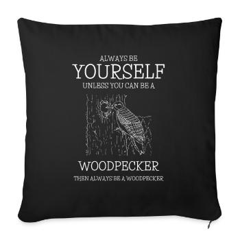 woodpecker bird forest tree animal nature - Sofa pillowcase 17,3'' x 17,3'' (45 x 45 cm) - black - Front