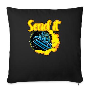 Motorschlitten Astronaut fliegt durch die Wolken - Sofakissenbezug 45 x 45 cm - Schwarz - Vorne