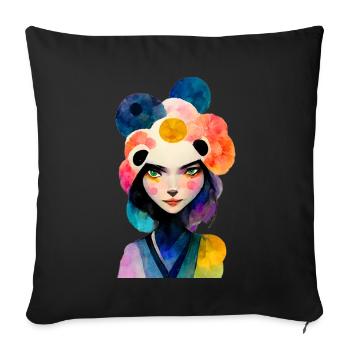 Femme asiatique en look panda - Housse de coussin décorative 45 x 45 cm - noir - Devant